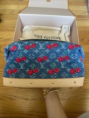 Louis Vuitton Denim Cherry Monogram Pouch - Blue, Red & Pink Trim